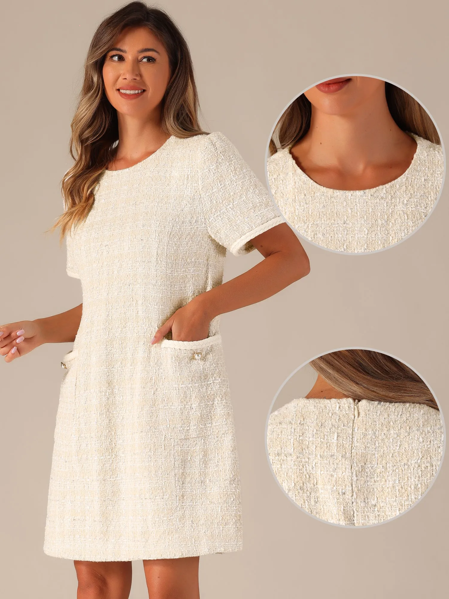 Tweed Plaid Short Sleeve A-Line Vintage Mini Shift Dress sold by Allegra K product image thumbnail 2