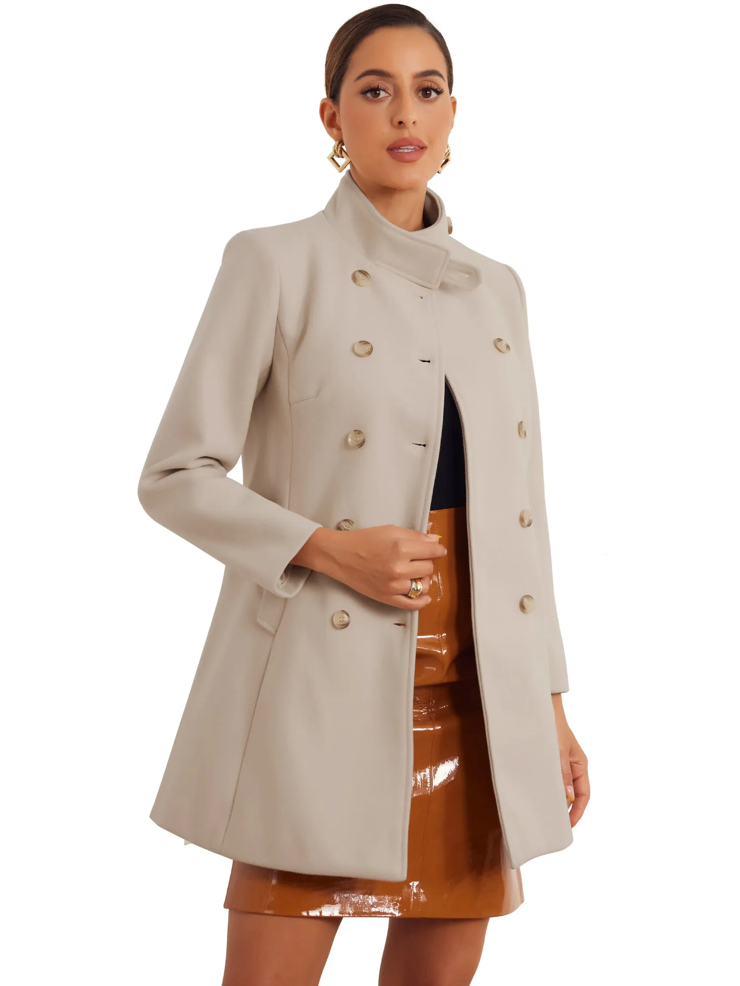 Double Breasted Winter Stand Collar Vintage Pea Coat Overcoat sold by Allegra K product image thumbnail 4