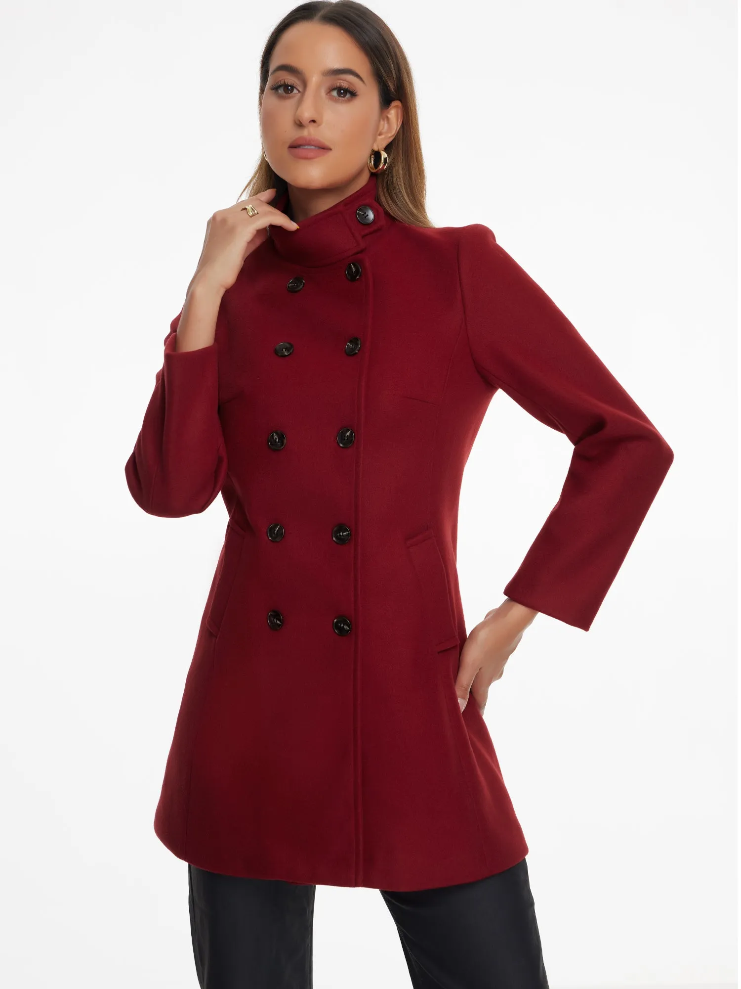 Double Breasted Winter Stand Collar Vintage Pea Coat Overcoat sold by Allegra K product image thumbnail 5