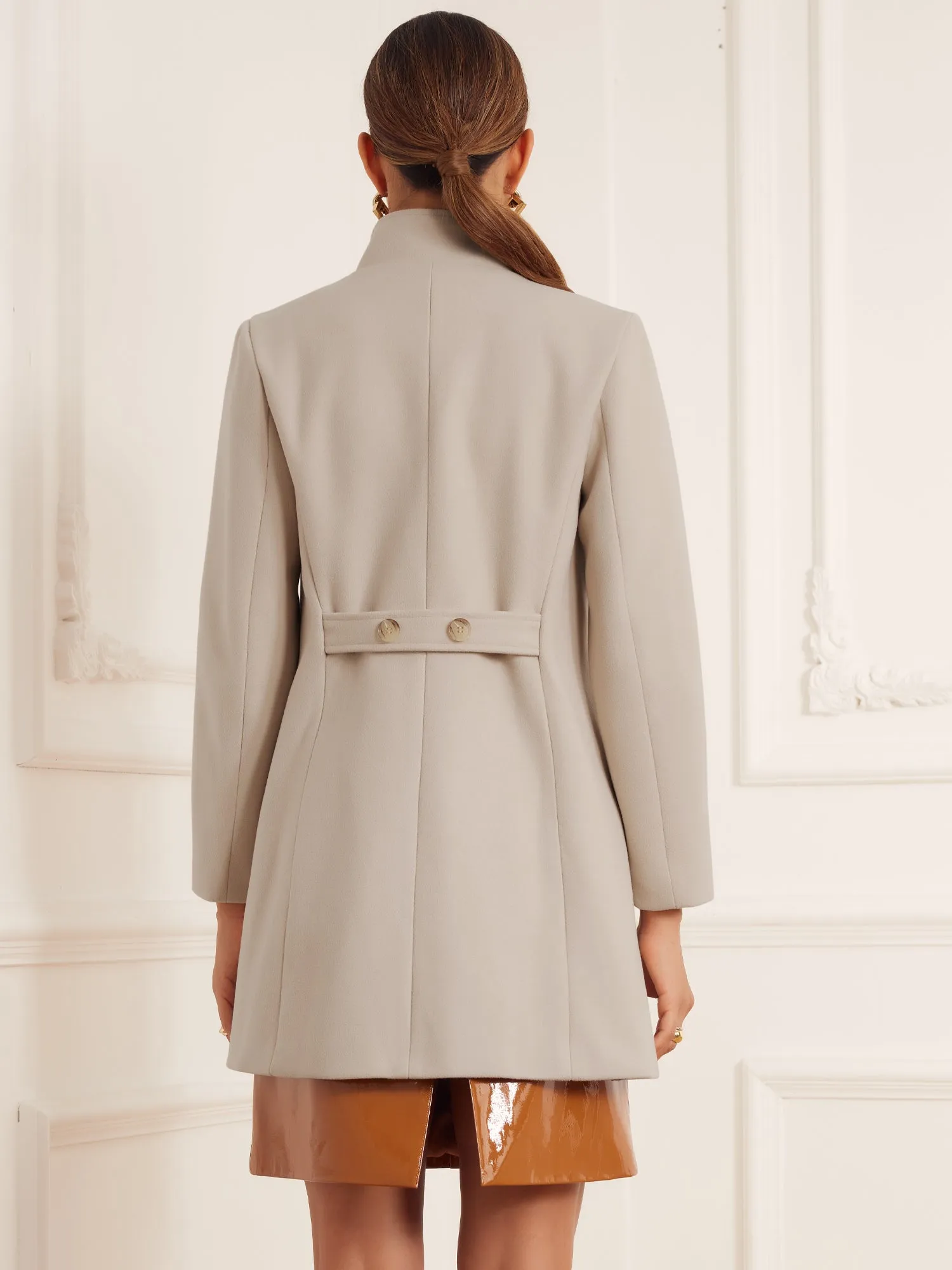 Double Breasted Winter Stand Collar Vintage Pea Coat Overcoat sold by Allegra K product image thumbnail 3