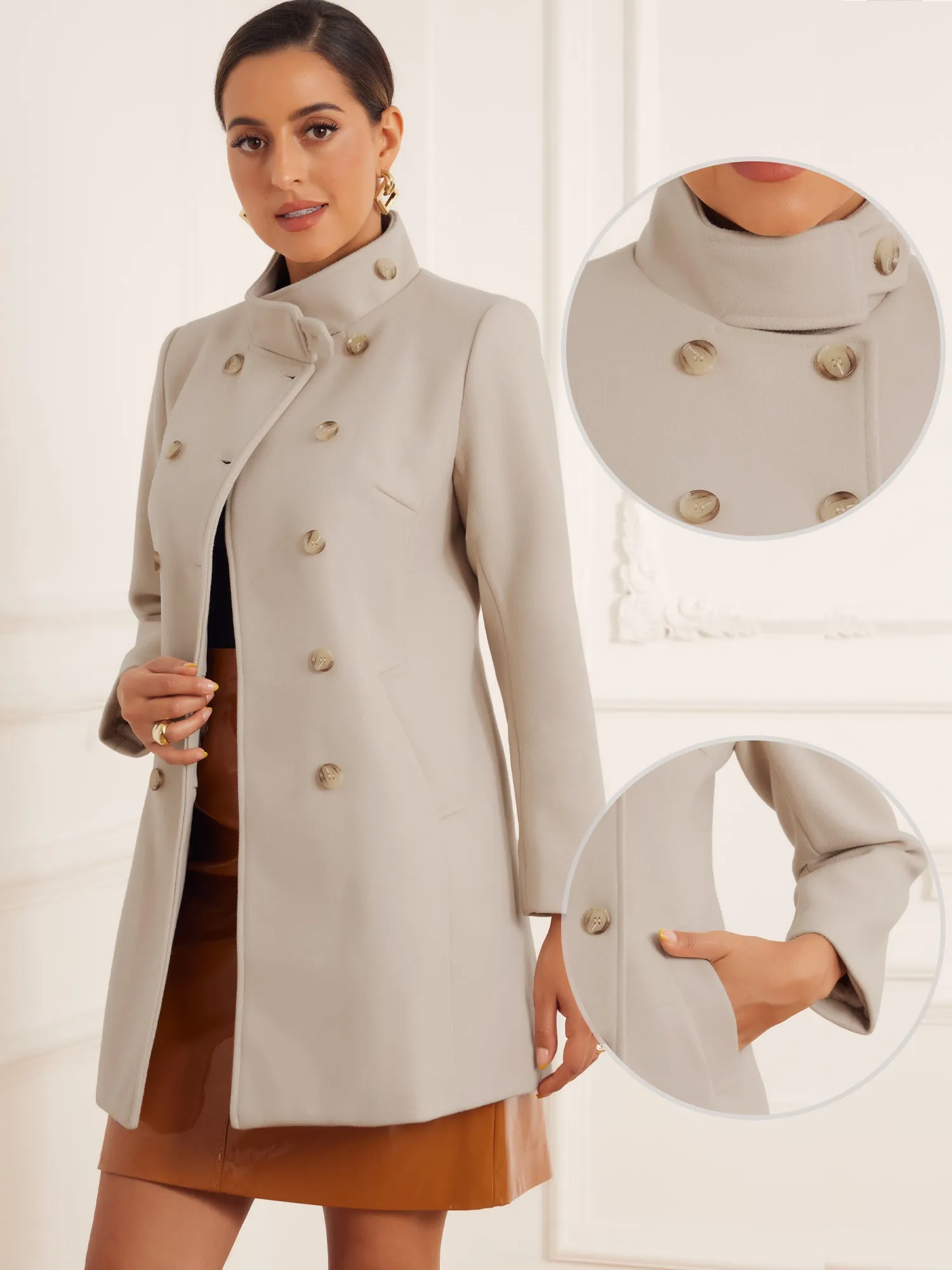 Double Breasted Winter Stand Collar Vintage Pea Coat Overcoat sold by Allegra K product image thumbnail 2