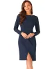 Boat Neck Long Sleeves Ruched Slit Sheath Midi Dress sold by Allegra K