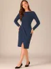 Boat Neck Long Sleeves Ruched Slit Sheath Midi Dress sold by Allegra K
