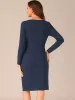 Boat Neck Long Sleeves Ruched Slit Sheath Midi Dress sold by Allegra K