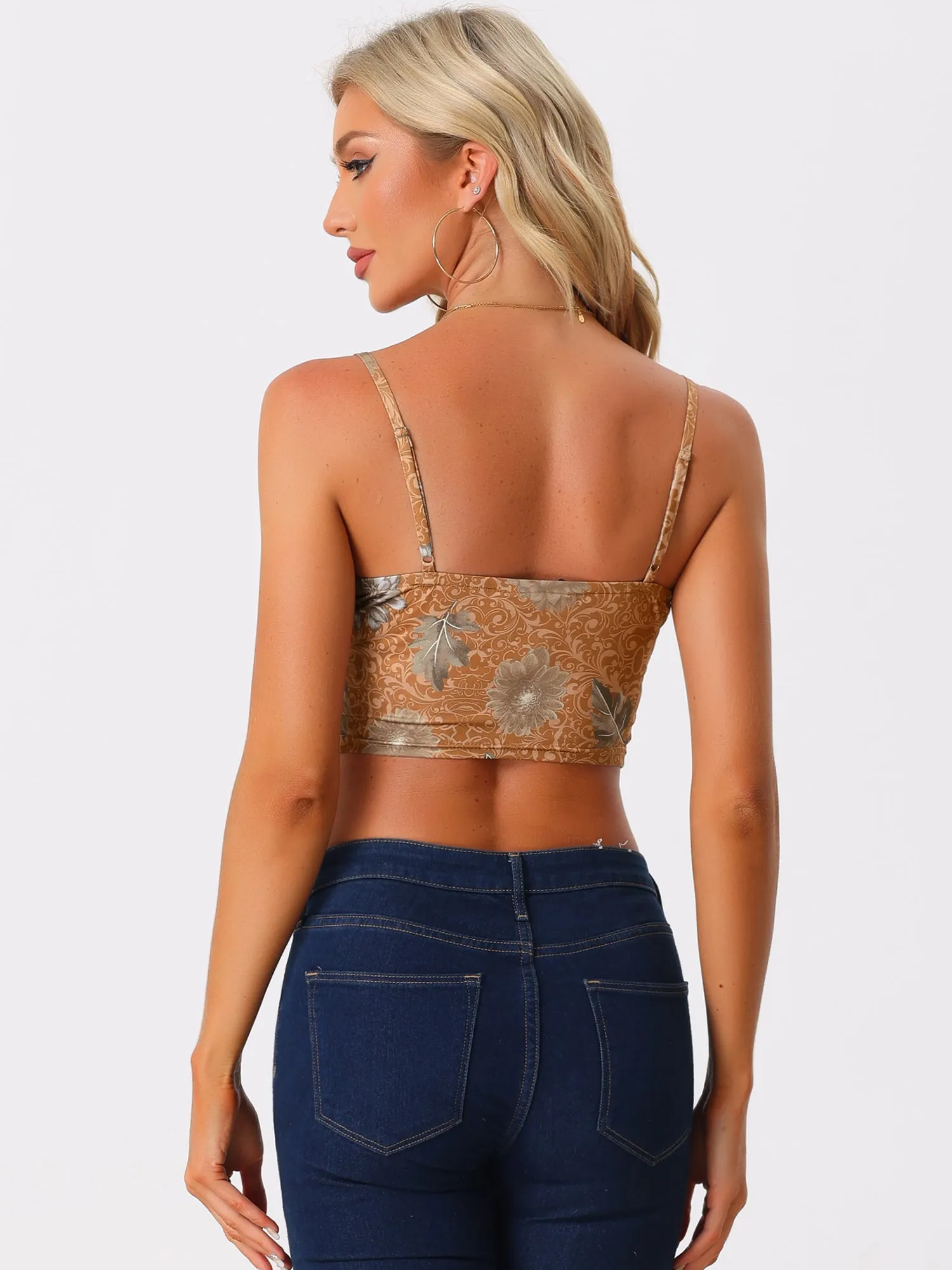 Retro Floral Print Mesh Lace Sleeveless Crop Cami Top sold by Allegra K product image thumbnail 3