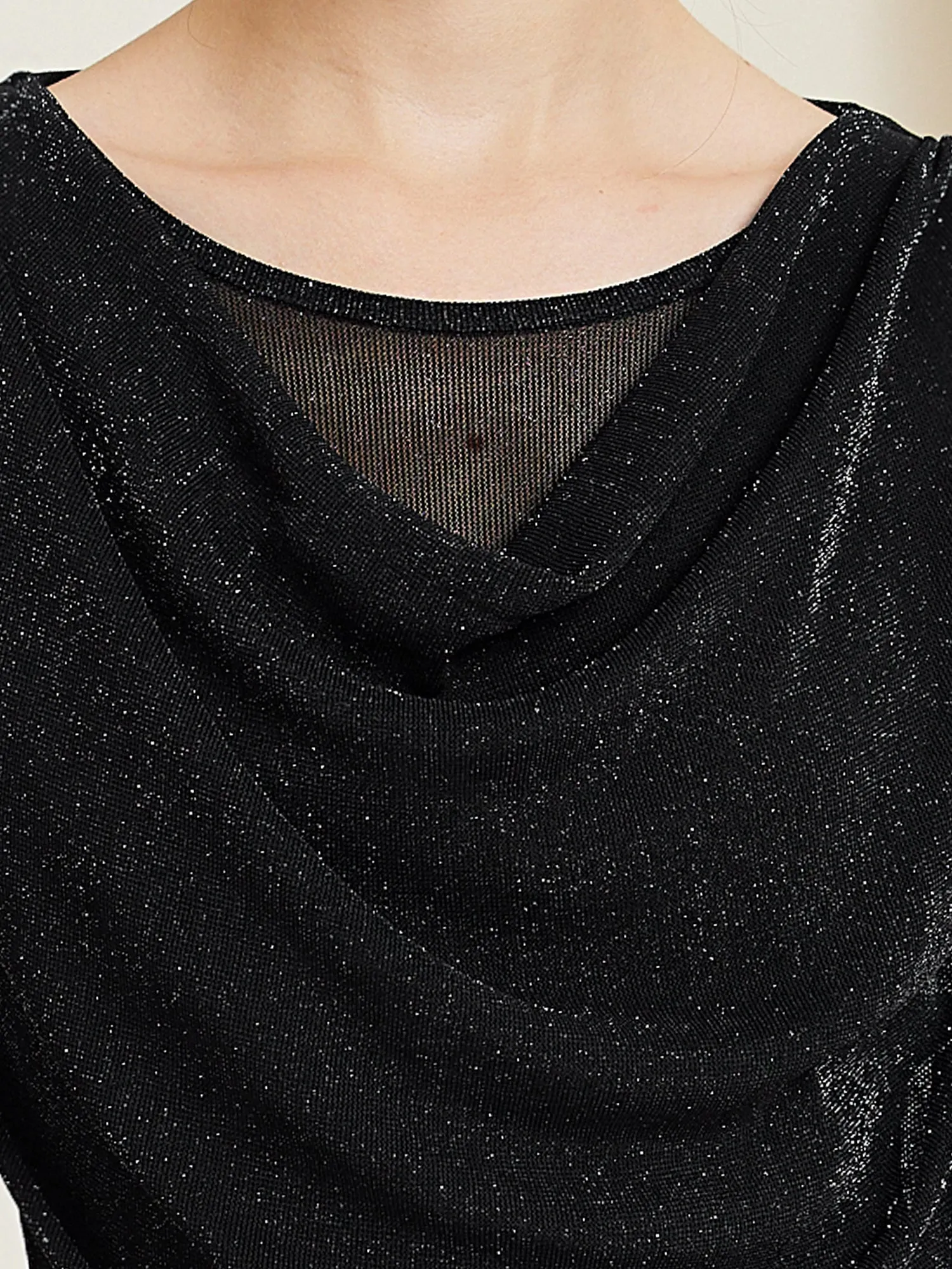 Ruched Cowl Neck Long Sleeves Glitter Blouse sold by Allegra K product image thumbnail 4