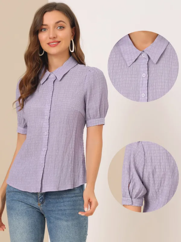 Smocked Blouse Point Collar Puff Sleeve Vintage Peasant Top sold by Allegra K