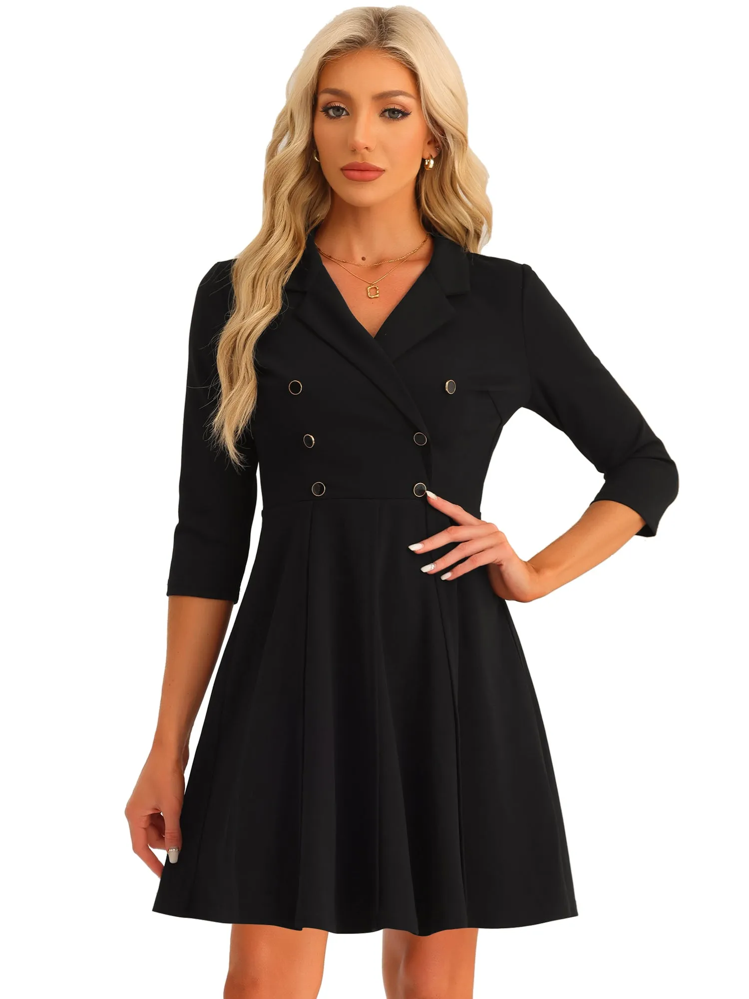 Double Breasted Dress Notched Lapel Half Sleeve Business Blazer Dress sold by Allegra K product image thumbnail 5