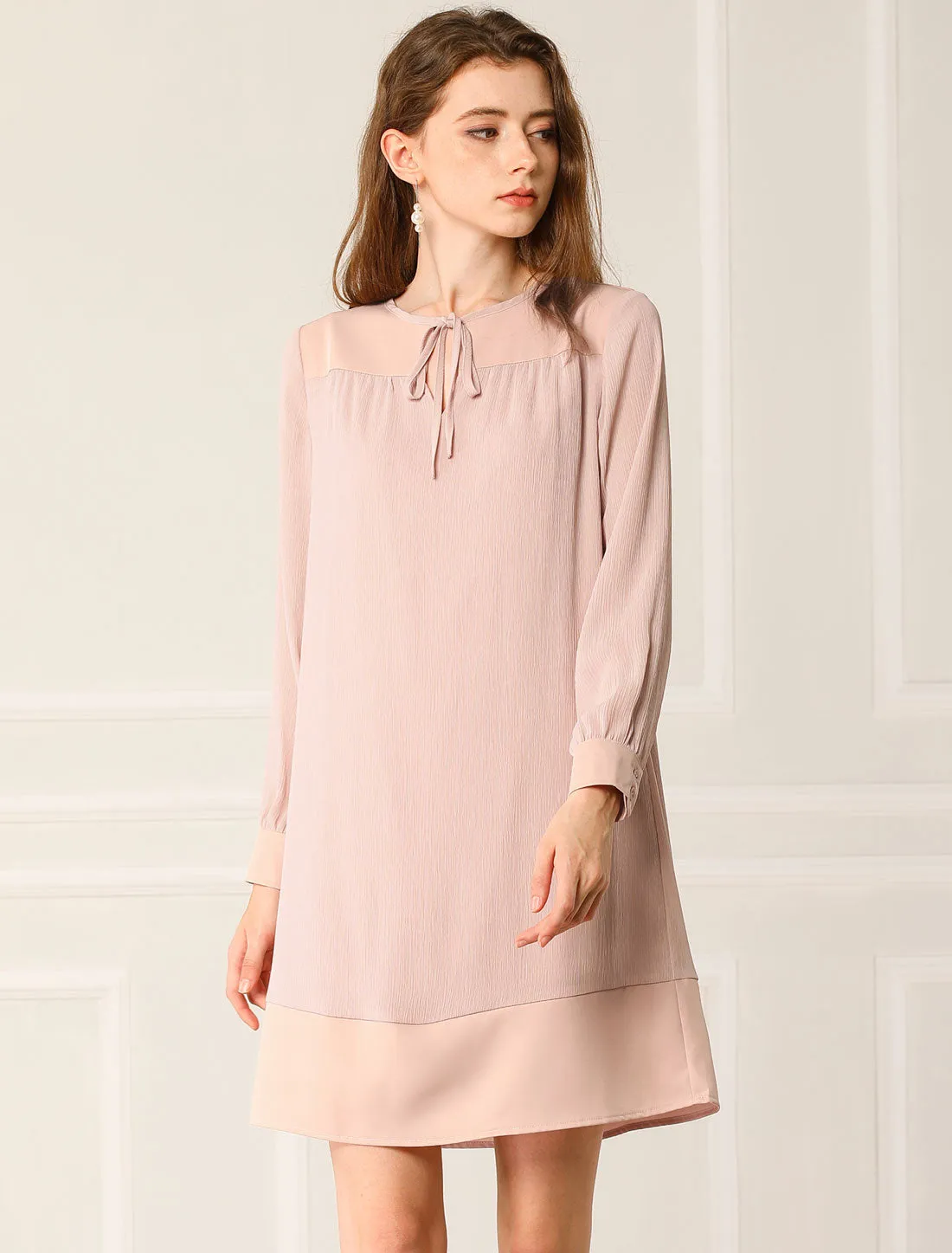 Long Sleeve Tie Neck Elegant A-Line Work Dress sold by Allegra K product image thumbnail 4