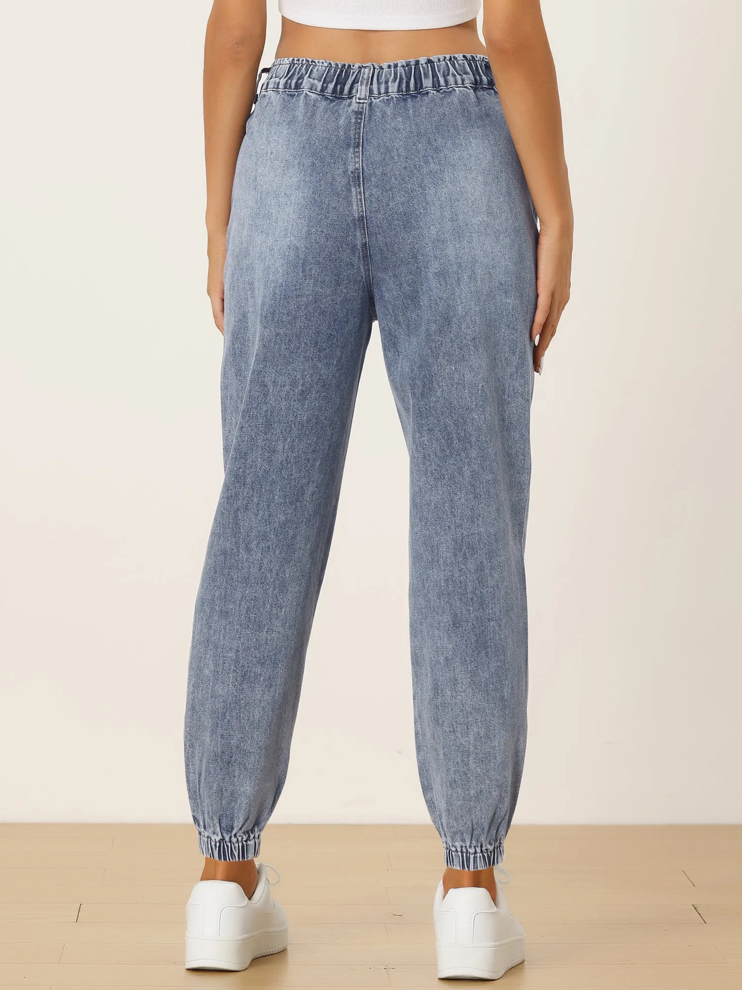 Casual Elastic Waist Distressed Denim Pants Ripped Jogger Jeans sold by Allegra K product image thumbnail 3