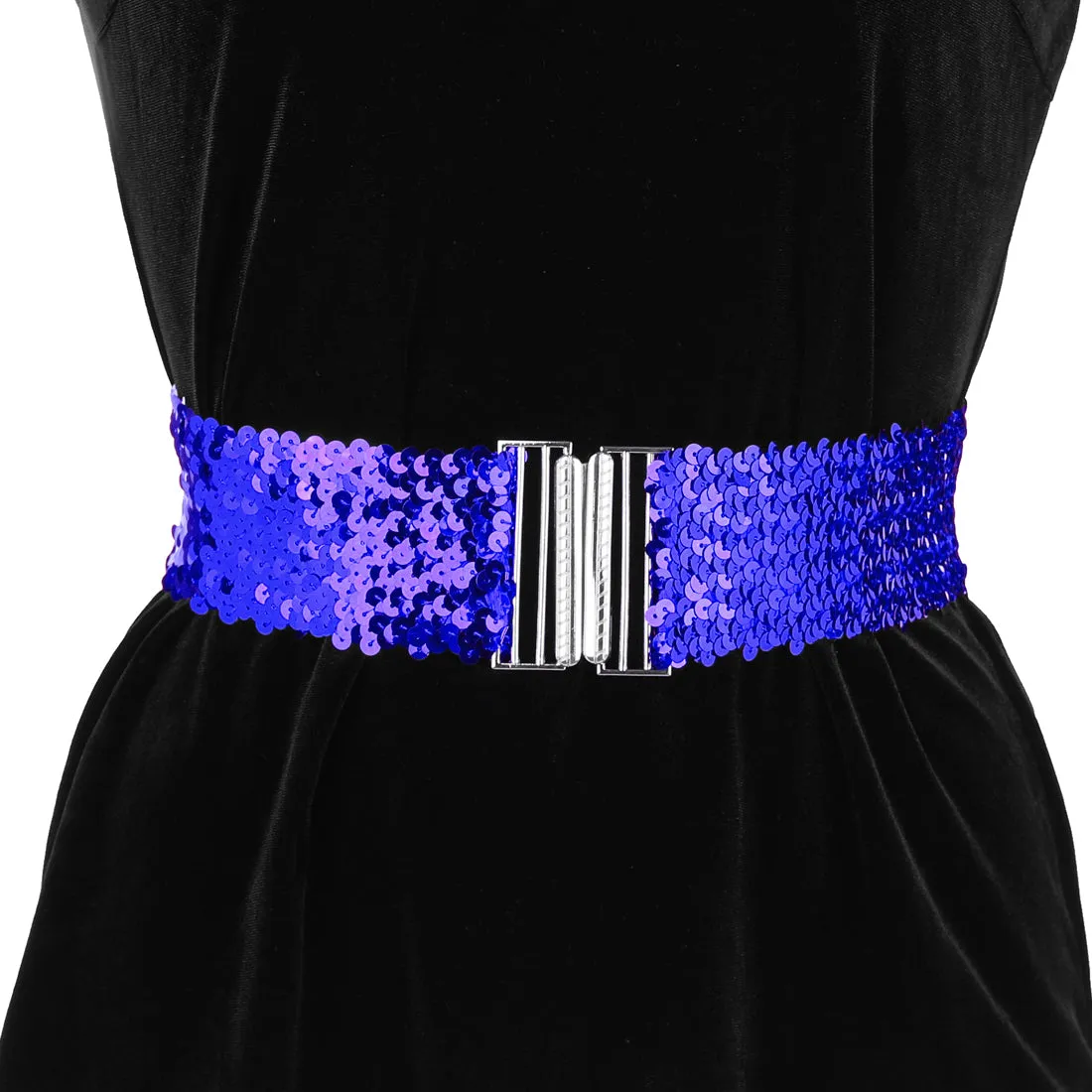 Ladies Stretchy Wide Waist Belts Interlock Buckles Shinny Sequins Decor Belts for Dresses sold by Allegra K product image thumbnail 4