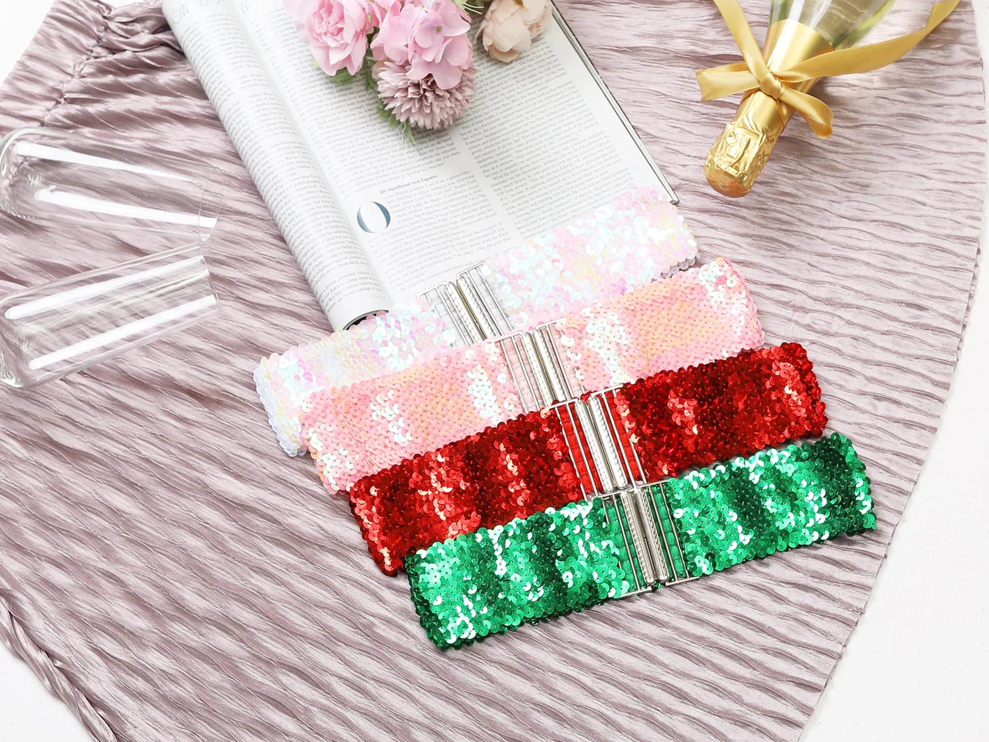 Ladies Stretchy Wide Waist Belts Interlock Buckles Shinny Sequins Decor Belts for Dresses sold by Allegra K product image thumbnail 5