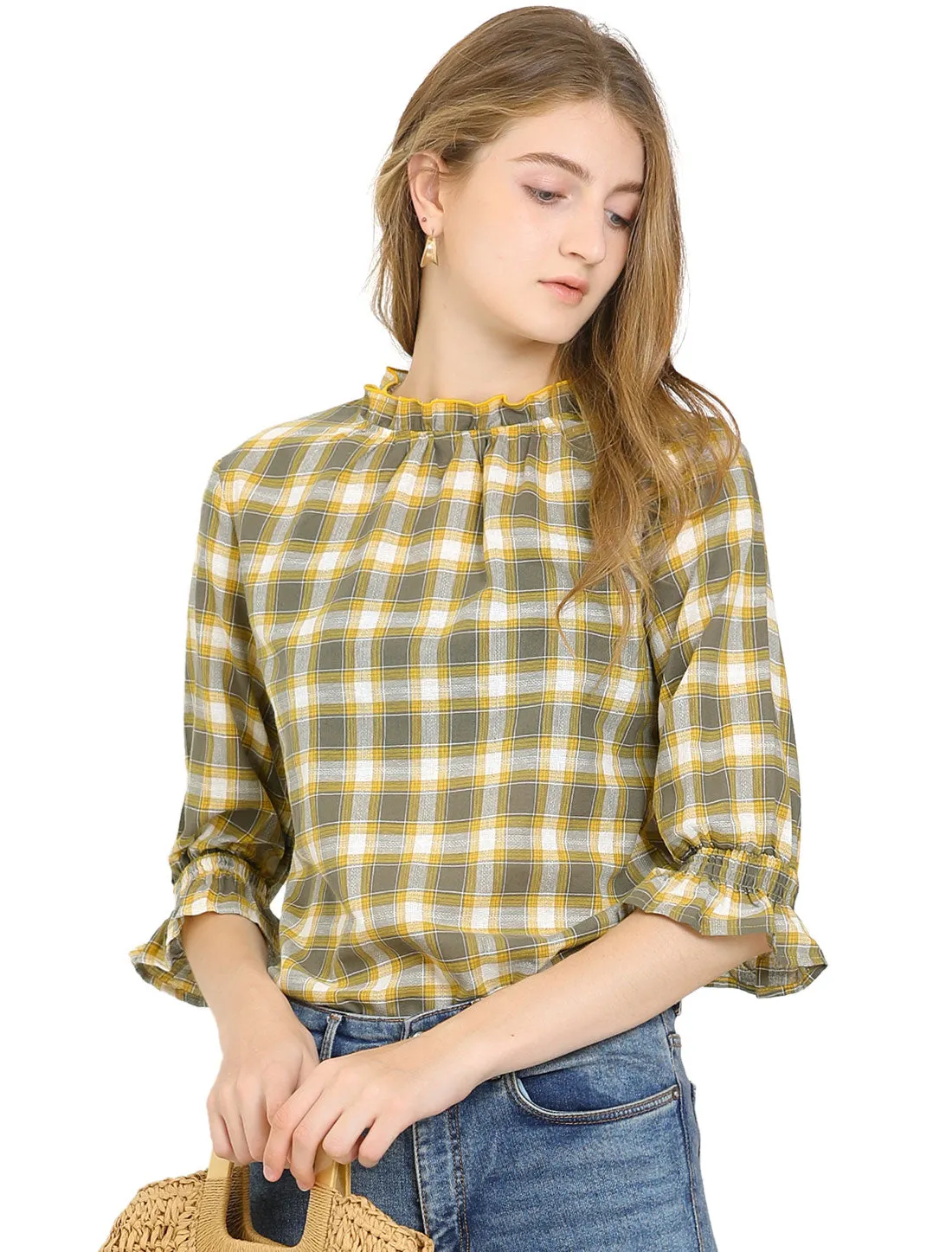 Peasant Half Sleeve Paid Ruffle Pleated Spring Vintage Blouse sold by Allegra K product image thumbnail 2