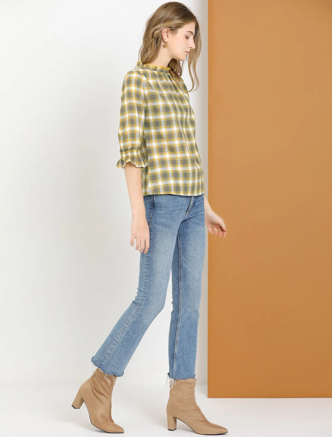 Peasant Half Sleeve Paid Ruffle Pleated Spring Vintage Blouse sold by Allegra K product image thumbnail 4