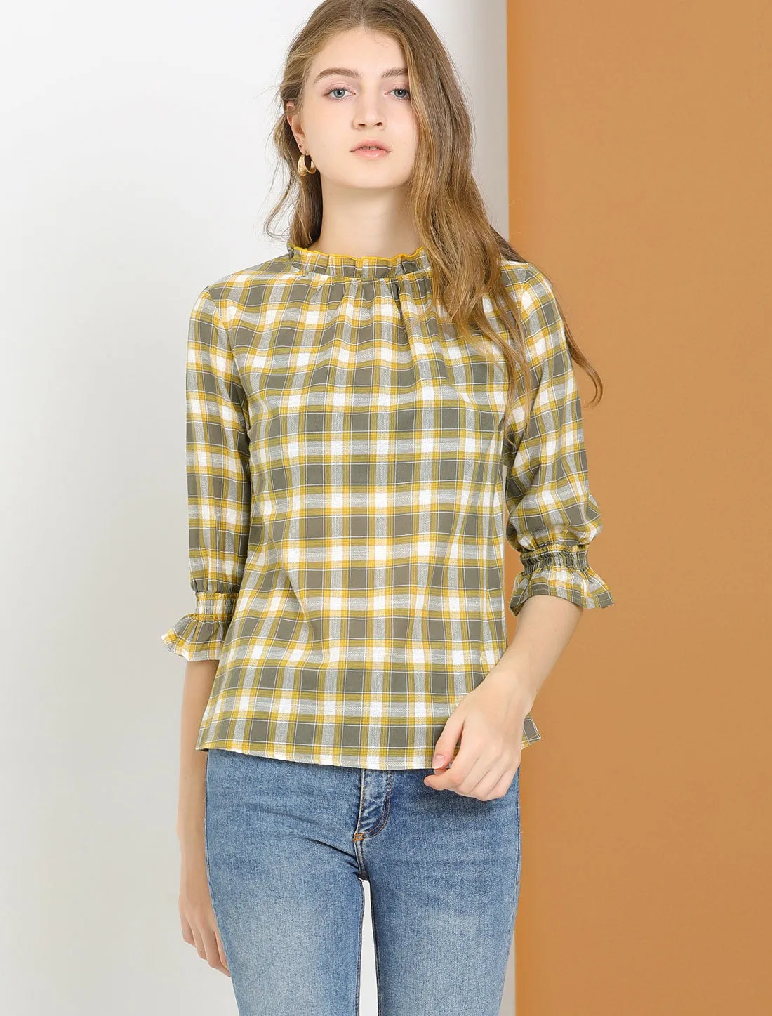 Peasant Half Sleeve Paid Ruffle Pleated Spring Vintage Blouse sold by Allegra K product image thumbnail 3