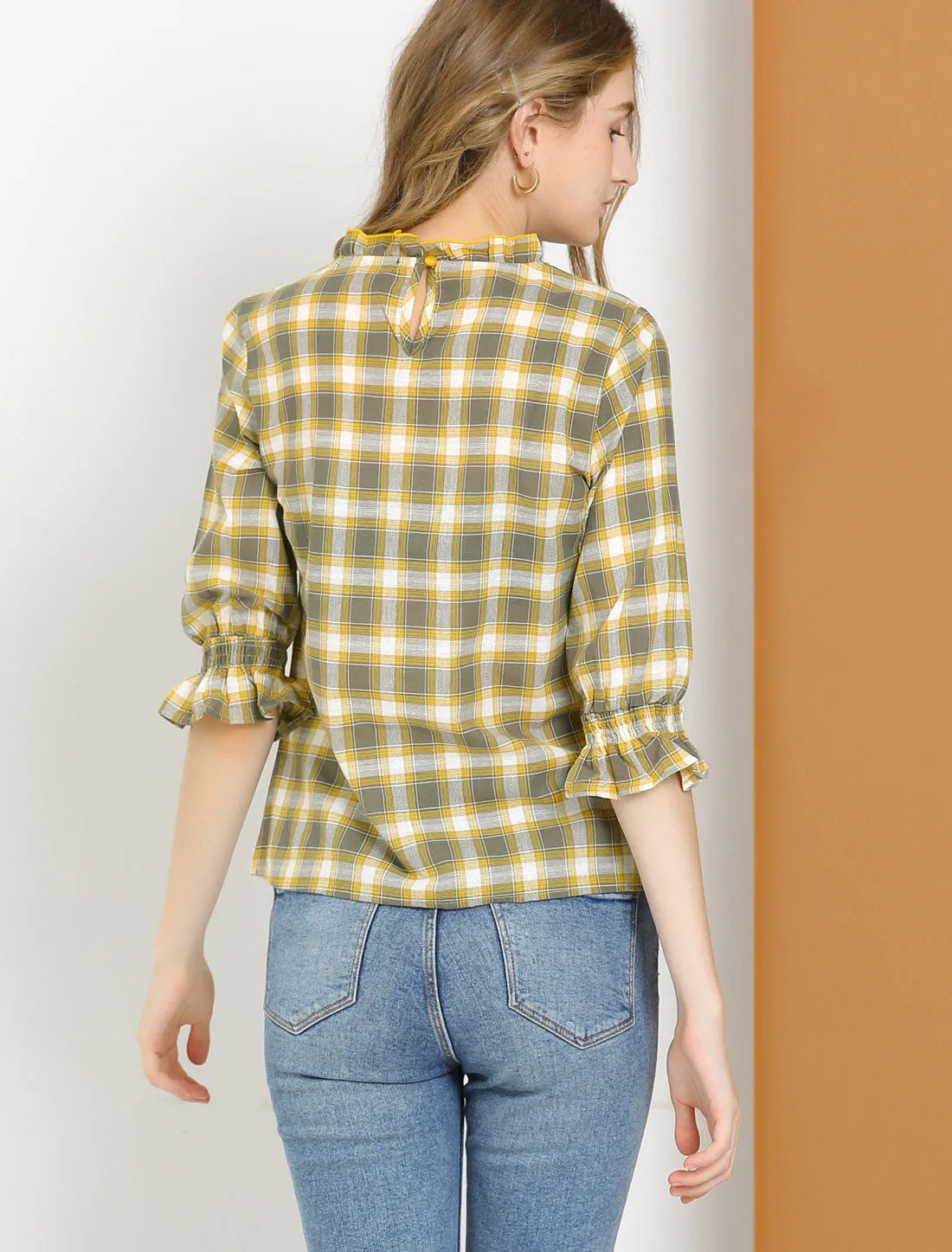 Peasant Half Sleeve Paid Ruffle Pleated Spring Vintage Blouse sold by Allegra K product image thumbnail 5