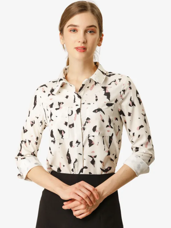 Button Down Collar Floral Roll Up Long Sleeve Shirt Top sold by Allegra K