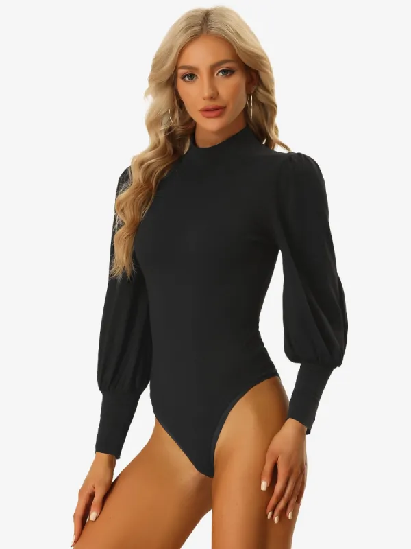 Women's Fall Winter Mock Neck Puff Long Sleeves Stretchy Bodysuits sold by Allegra K