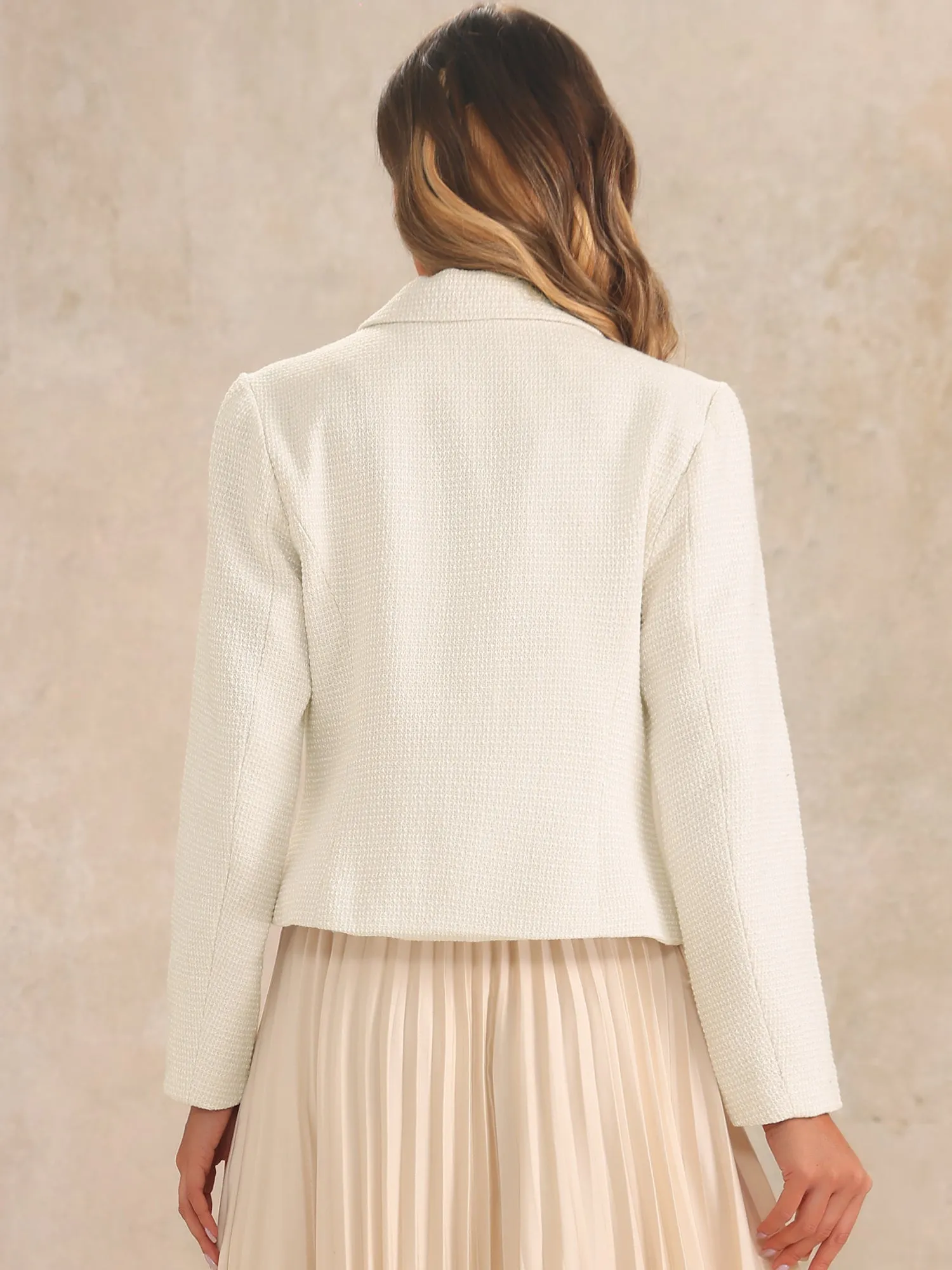 Tweed Shawl Collar Button Down Long Sleeves Textured Blazer sold by Allegra K product image thumbnail 3