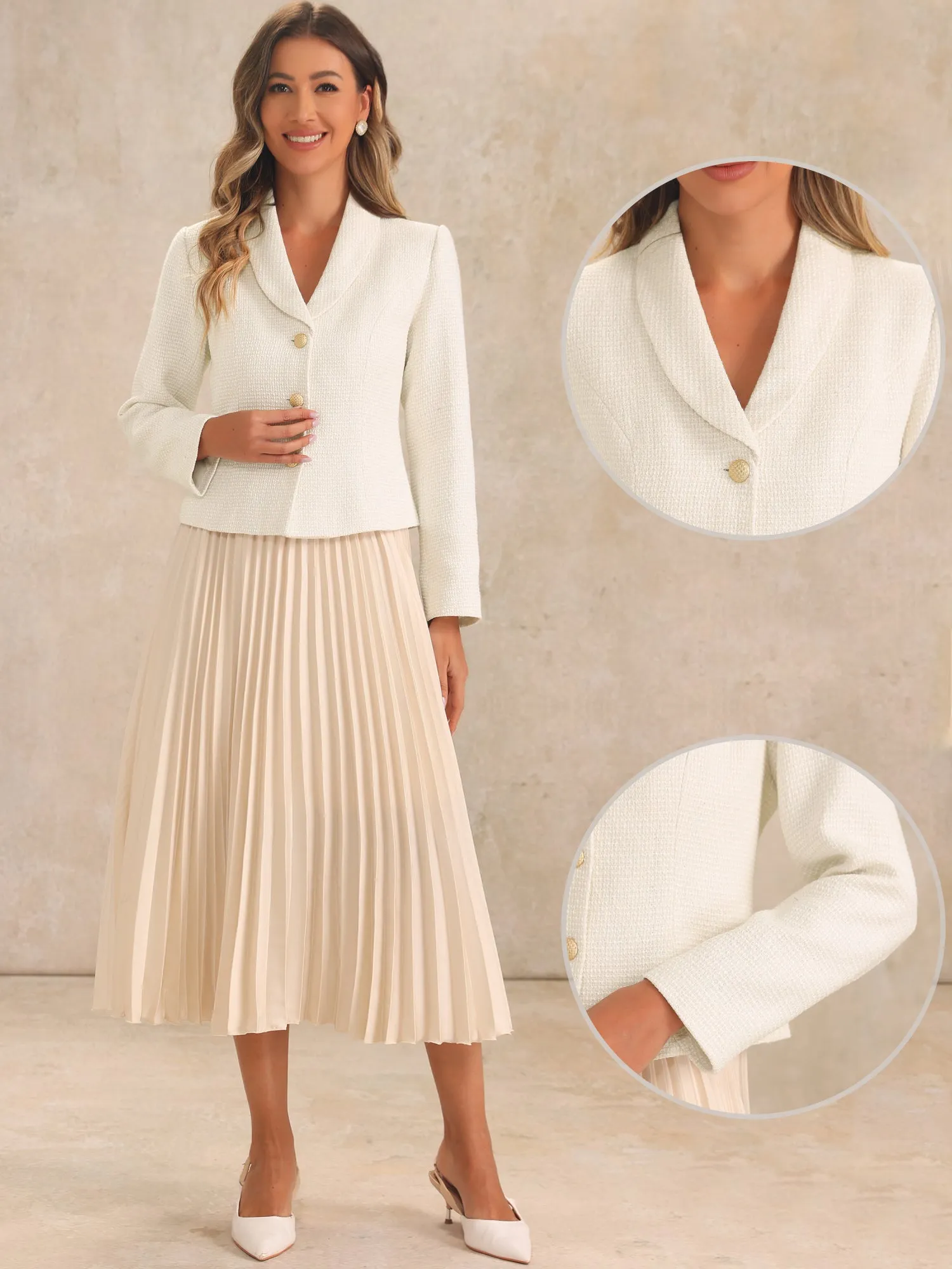 Tweed Shawl Collar Button Down Long Sleeves Textured Blazer sold by Allegra K product image thumbnail 2