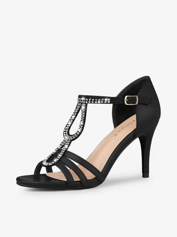 Women's Rhinestone Ankle Strap Open Toe Stiletto Heels Sandals sold by Allegra K