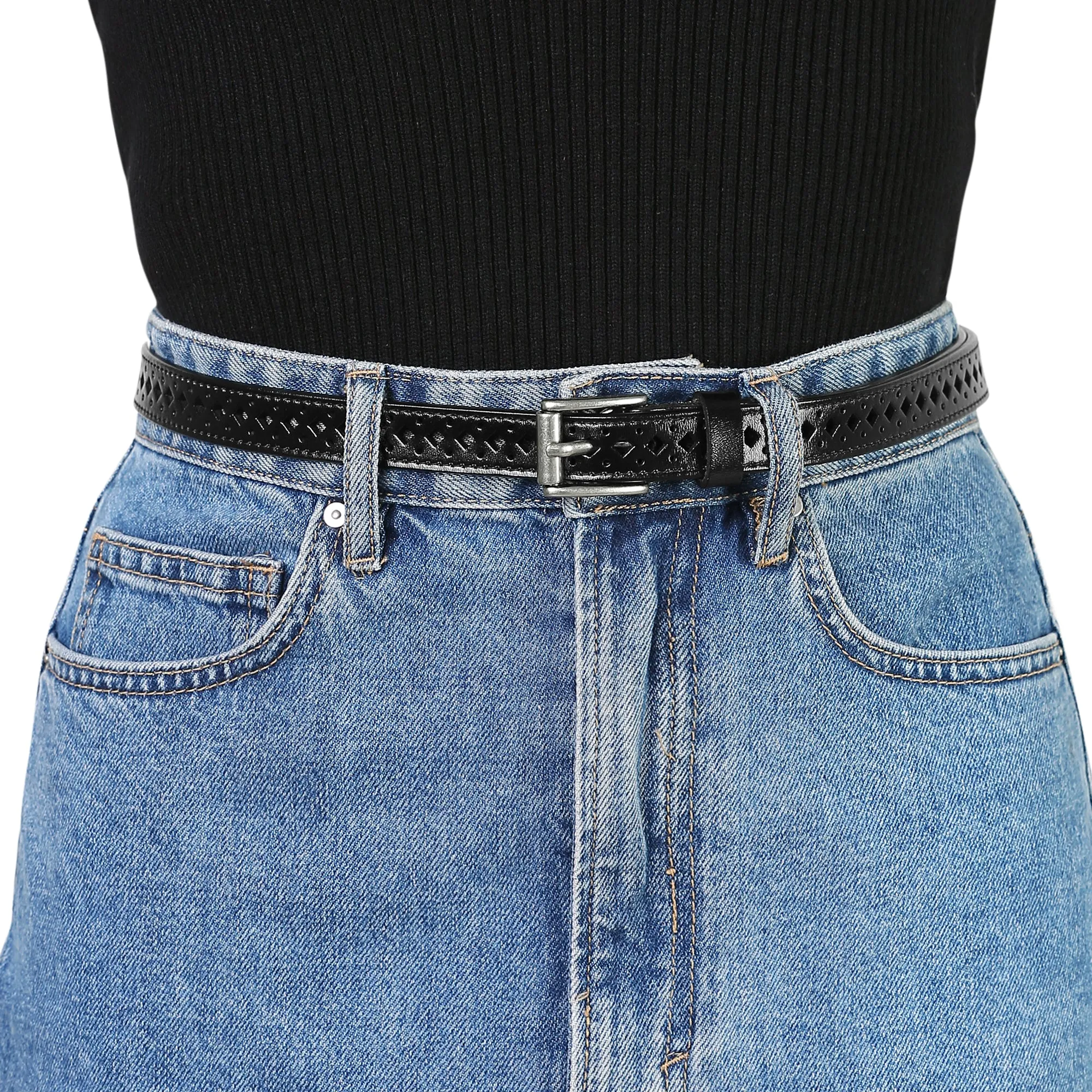 Skinny Leather Hollow-out Thin Waist Jeans Dress Belts sold by Allegra K product image thumbnail 4
