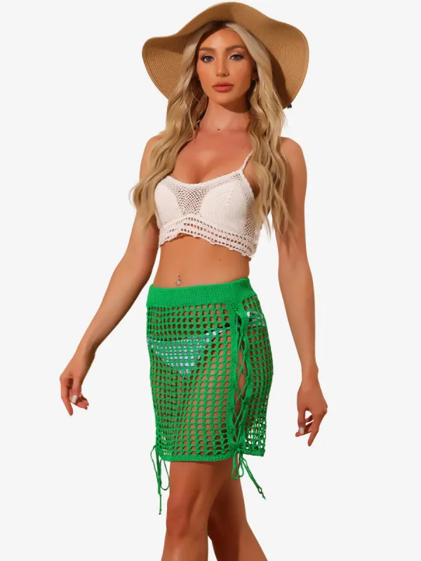 Hollow Out Cover Up High Waist Tassel Crochet Knit Skirt sold by Allegra K