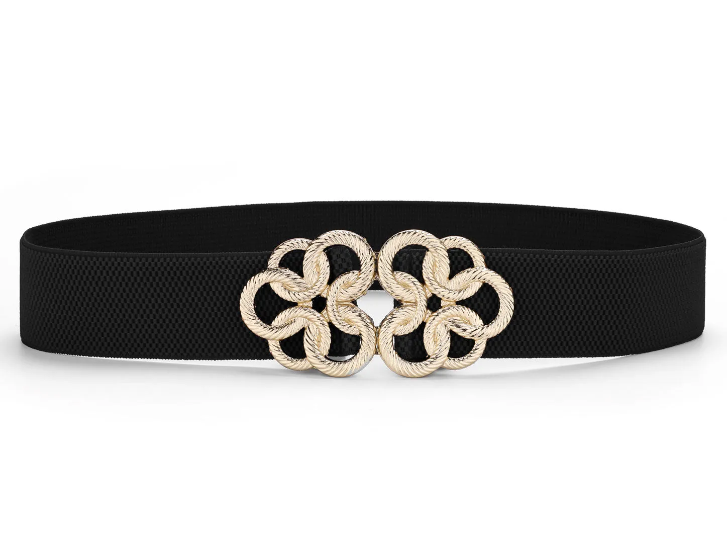 Women Wide Elastic Waist Belt Cinch with Gold Metal Interlock Buckle sold by Allegra K
