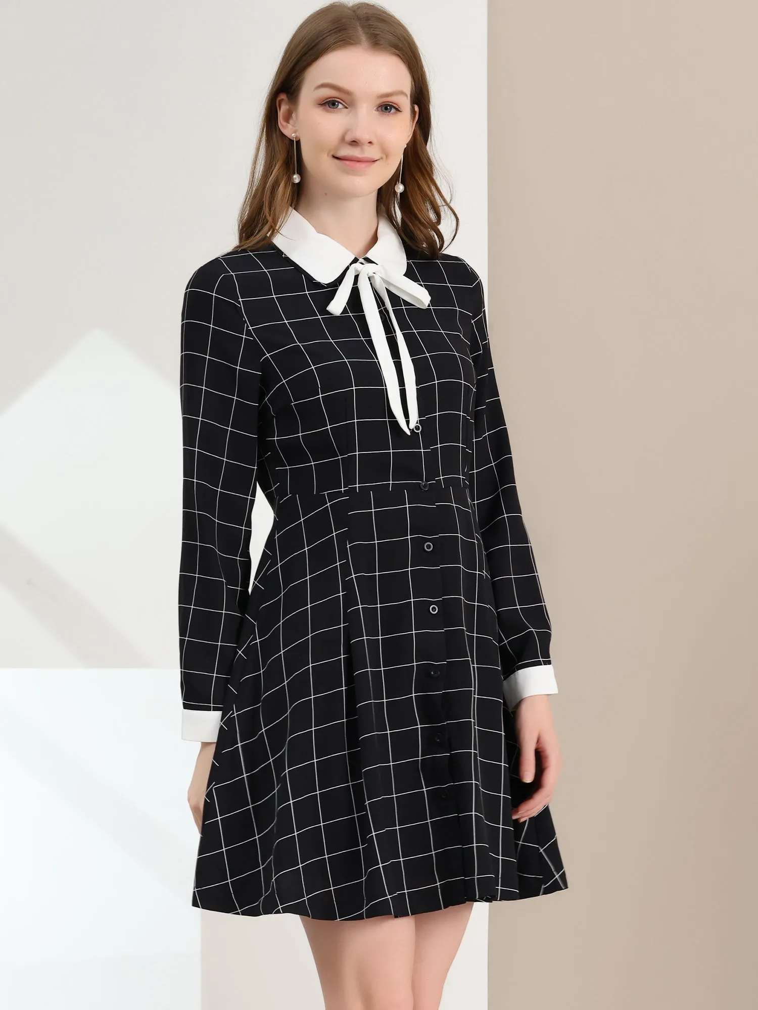 Halloween Peter Pan Collar Plaid Grid Retro Button Up Shirt Dress sold by Allegra K product image thumbnail 4