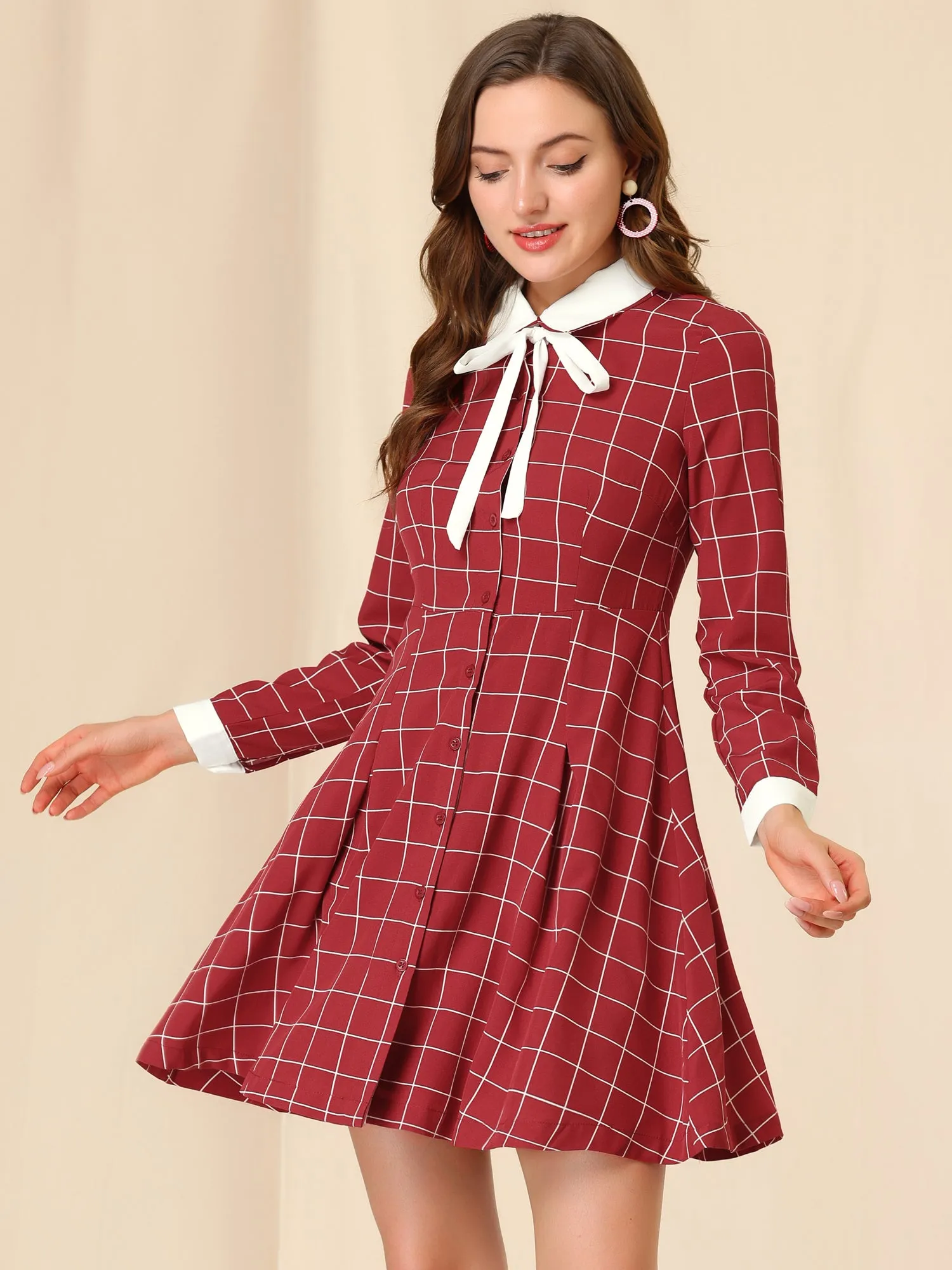 Halloween Peter Pan Collar Plaid Grid Retro Button Up Shirt Dress sold by Allegra K product image thumbnail 3