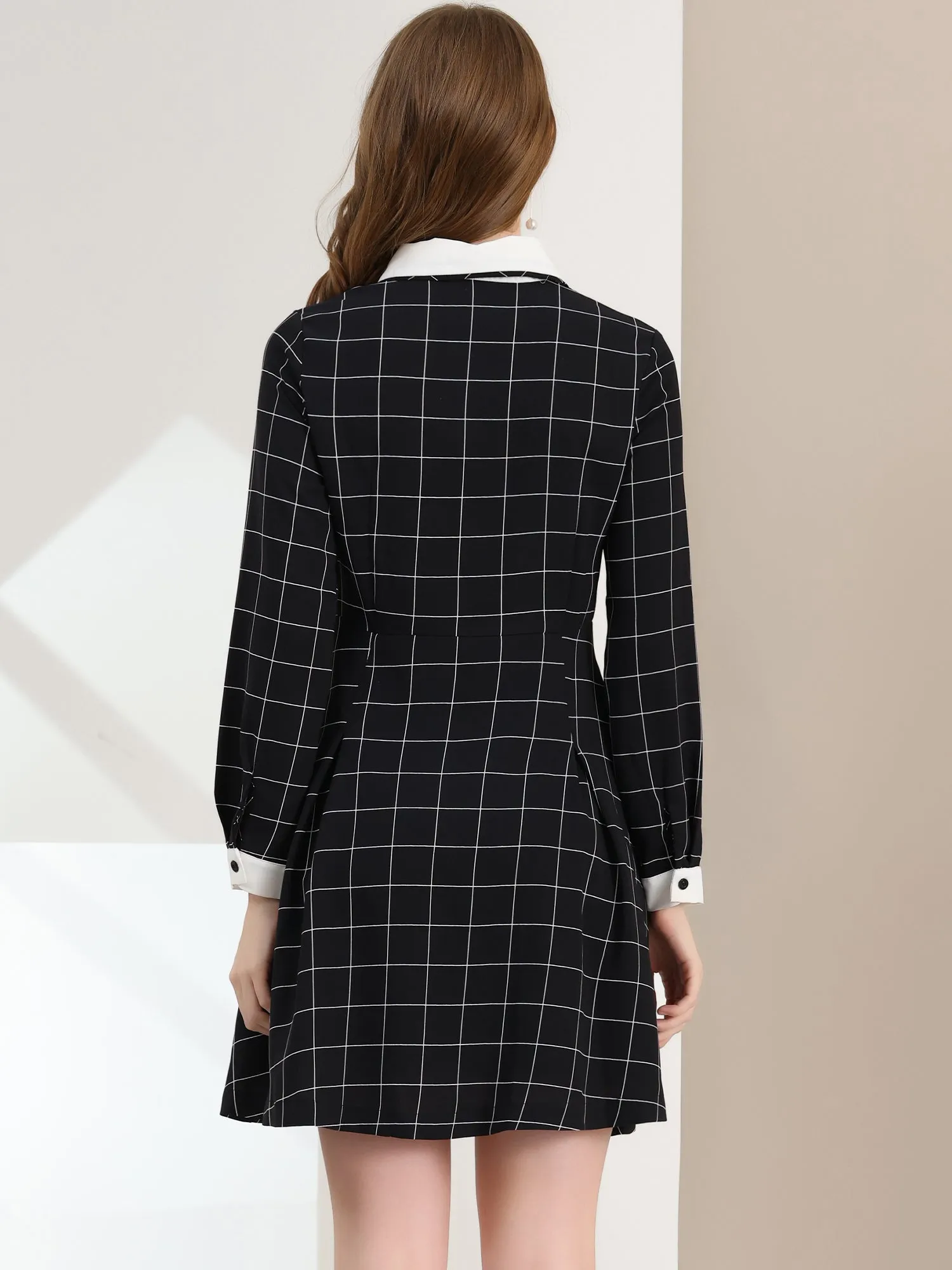 Halloween Peter Pan Collar Plaid Grid Retro Button Up Shirt Dress sold by Allegra K product image thumbnail 2