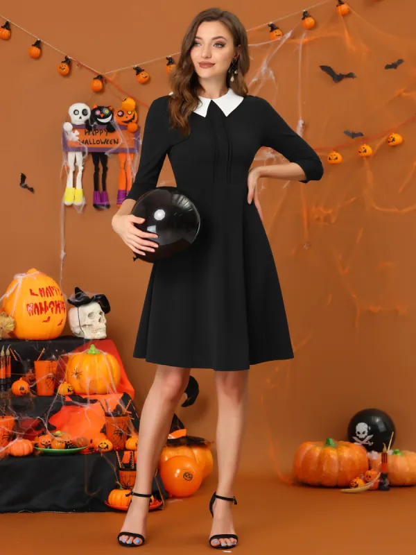 Peter Pan Collar 3/4 Sleeve A-Line Dress sold by Allegra K