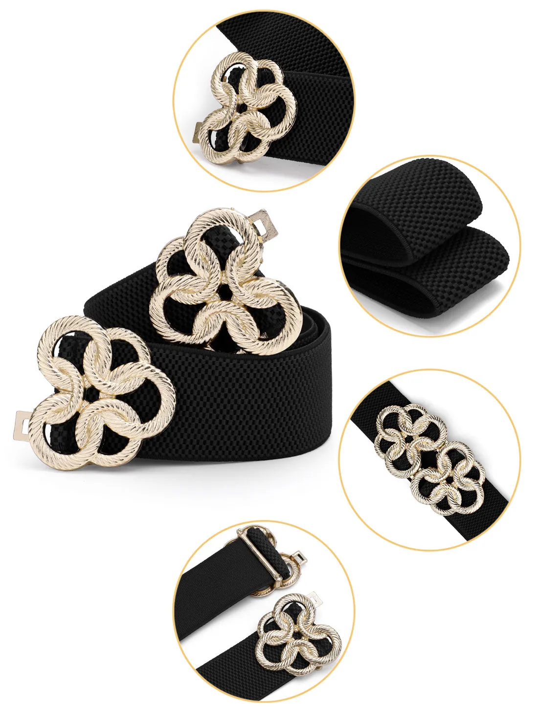 Women Wide Elastic Waist Belt Cinch with Gold Metal Interlock Buckle sold by Allegra K product image thumbnail 2