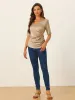 Satin Blouse V Neck Short Sleeve Tie Waist Ruched Elegant Work Tops sold by Allegra K
