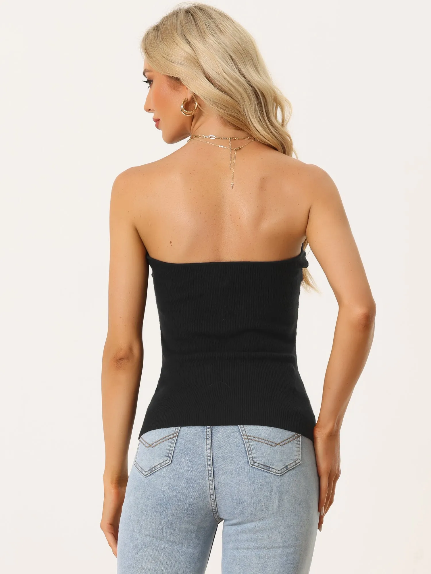 Twist Knot Front Knit Strapless Sleeveless Cropped Top sold by Allegra K product image thumbnail 3
