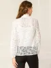 Floral Lace Top Turtleneck Puff Long Sleeve See Through Sheer Blouse sold by Allegra K