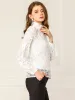Floral Lace Top Turtleneck Puff Long Sleeve See Through Sheer Blouse sold by Allegra K