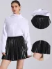 Faux Leather Elastic Waist A-line Pleated Mini Skirt sold by Allegra K