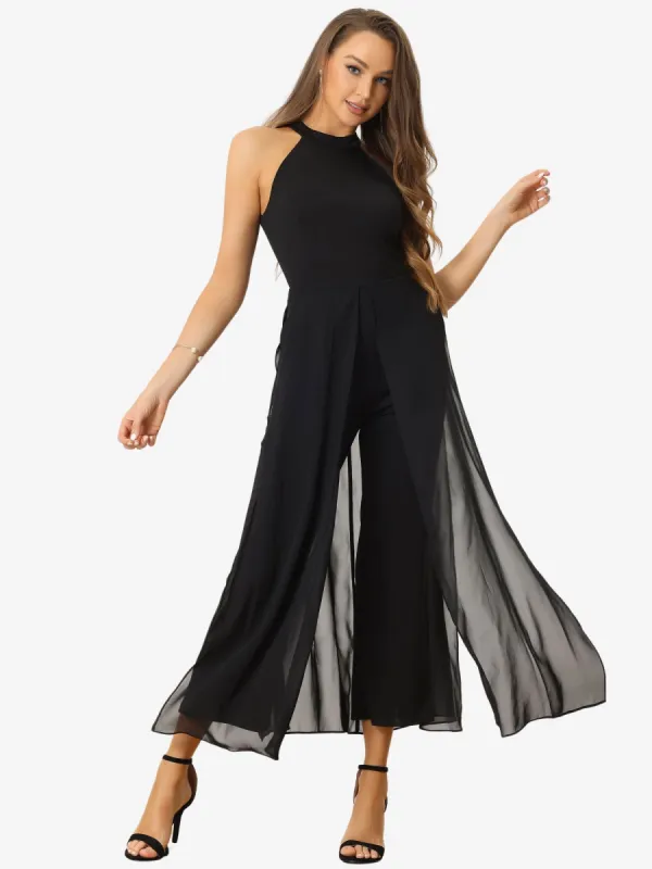 Sleeveless Halter Neck Belted Elegant Wedding Cocktail Dressy Jumpsuits sold by Allegra K