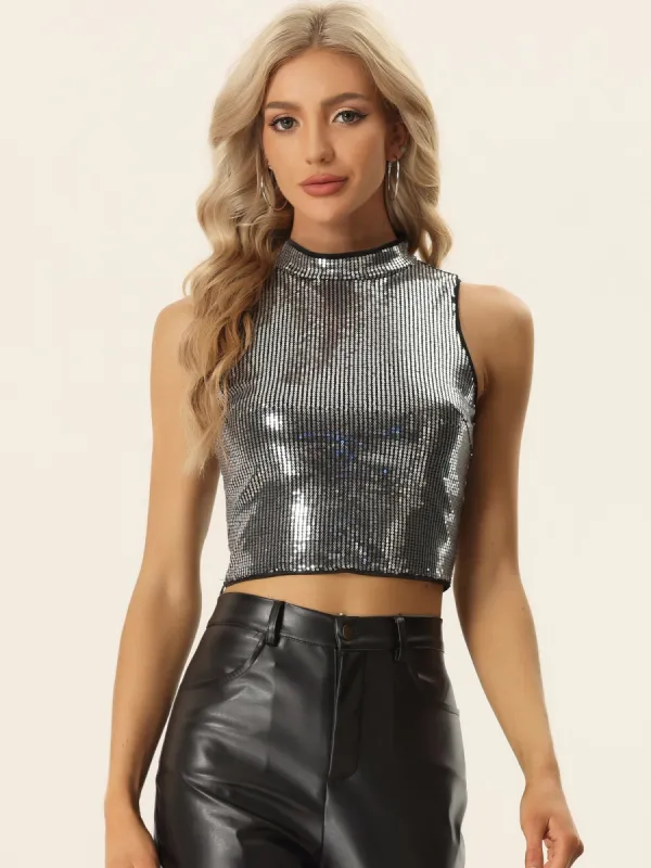 Sequin Sleeveless Party Metallic Sparkly Top sold by Allegra K