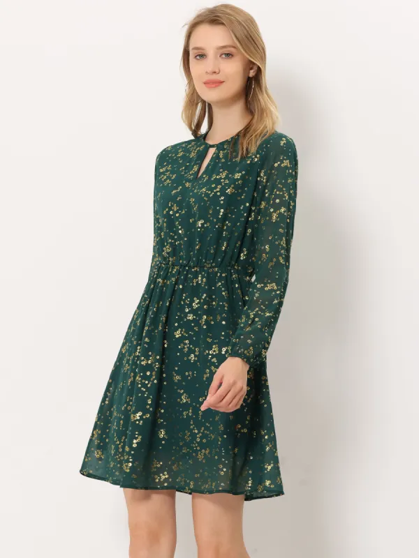 Vintage Flared Gilding Metallic Shiny Star A-Line Dress sold by Allegra K
