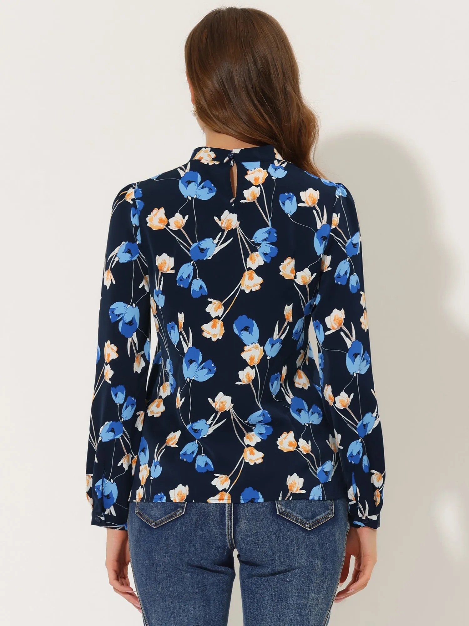 Blouse Business Casual Long Sleeve Mock Neck Floral Top sold by Allegra K product image thumbnail 3