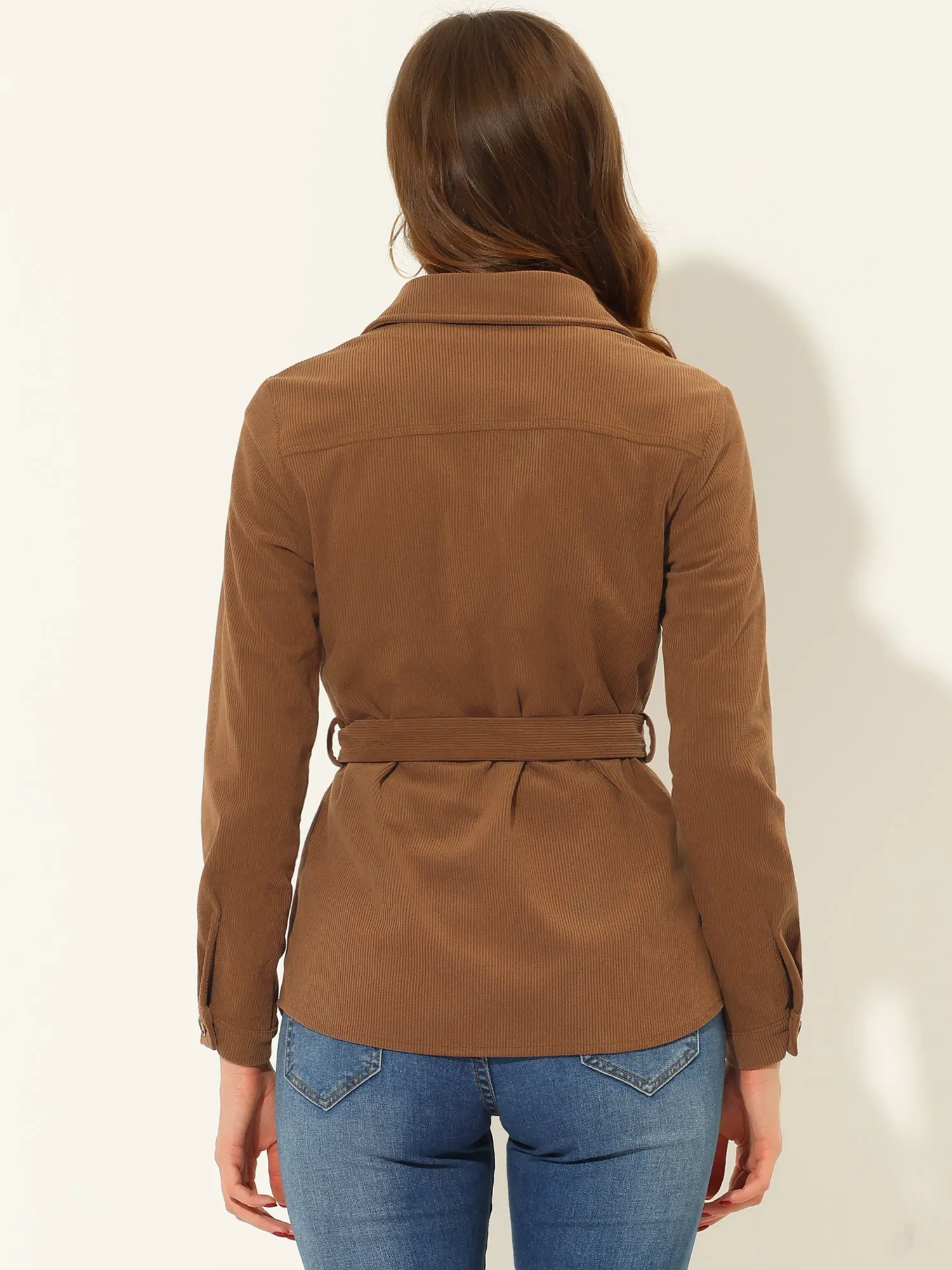 Corduroy Shacket Belted Long Sleeve Pocket Button Down Shirt sold by Allegra K product image thumbnail 3