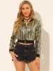 Metallic Sequin Shiny Zip Up Party Sparkly Crop Bomber Jacket sold by Allegra K