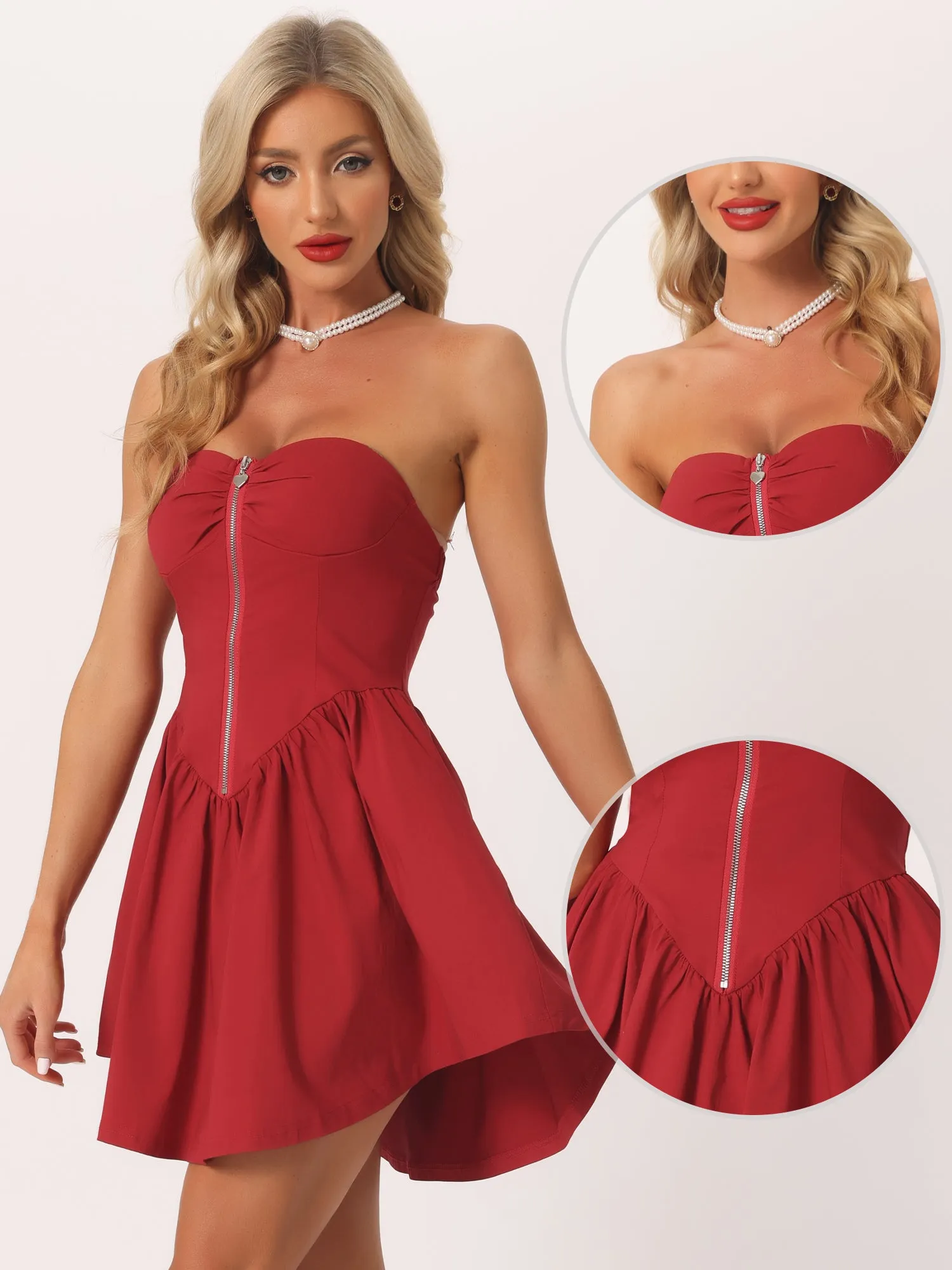 Strapless Mini Sweetheart Neck Zipper Front Party Tube Dress sold by Allegra K product image thumbnail 2