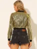 Metallic Sequin Shiny Zip Up Party Sparkly Crop Bomber Jacket sold by Allegra K