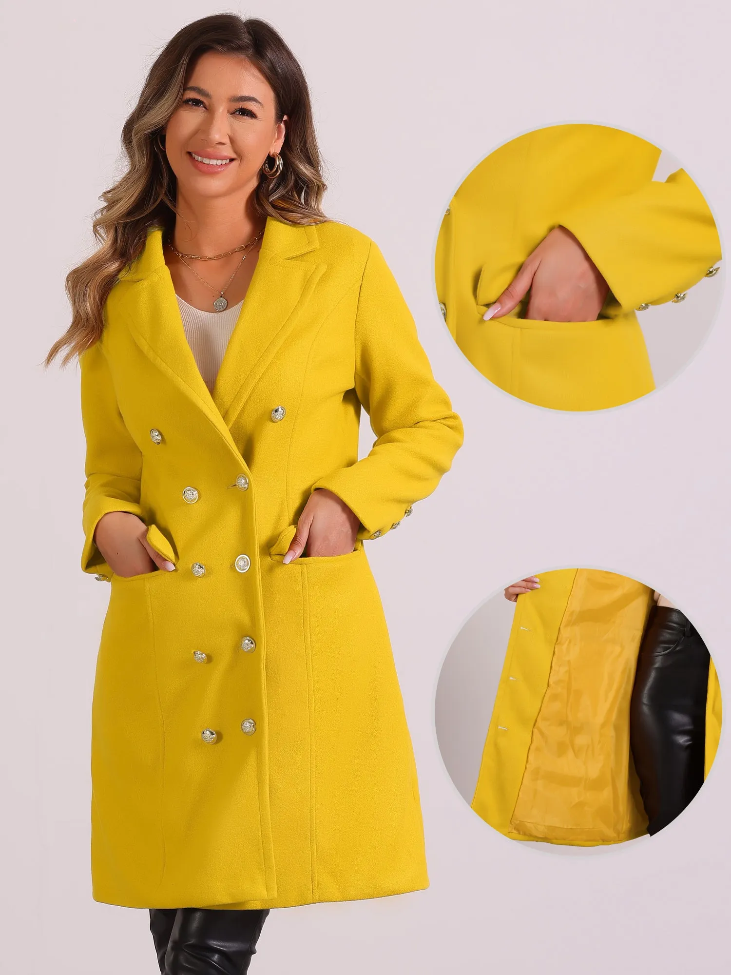 Notched Lapel Double Breasted Mid Long Winter Pea Coat sold by Allegra K product image thumbnail 2