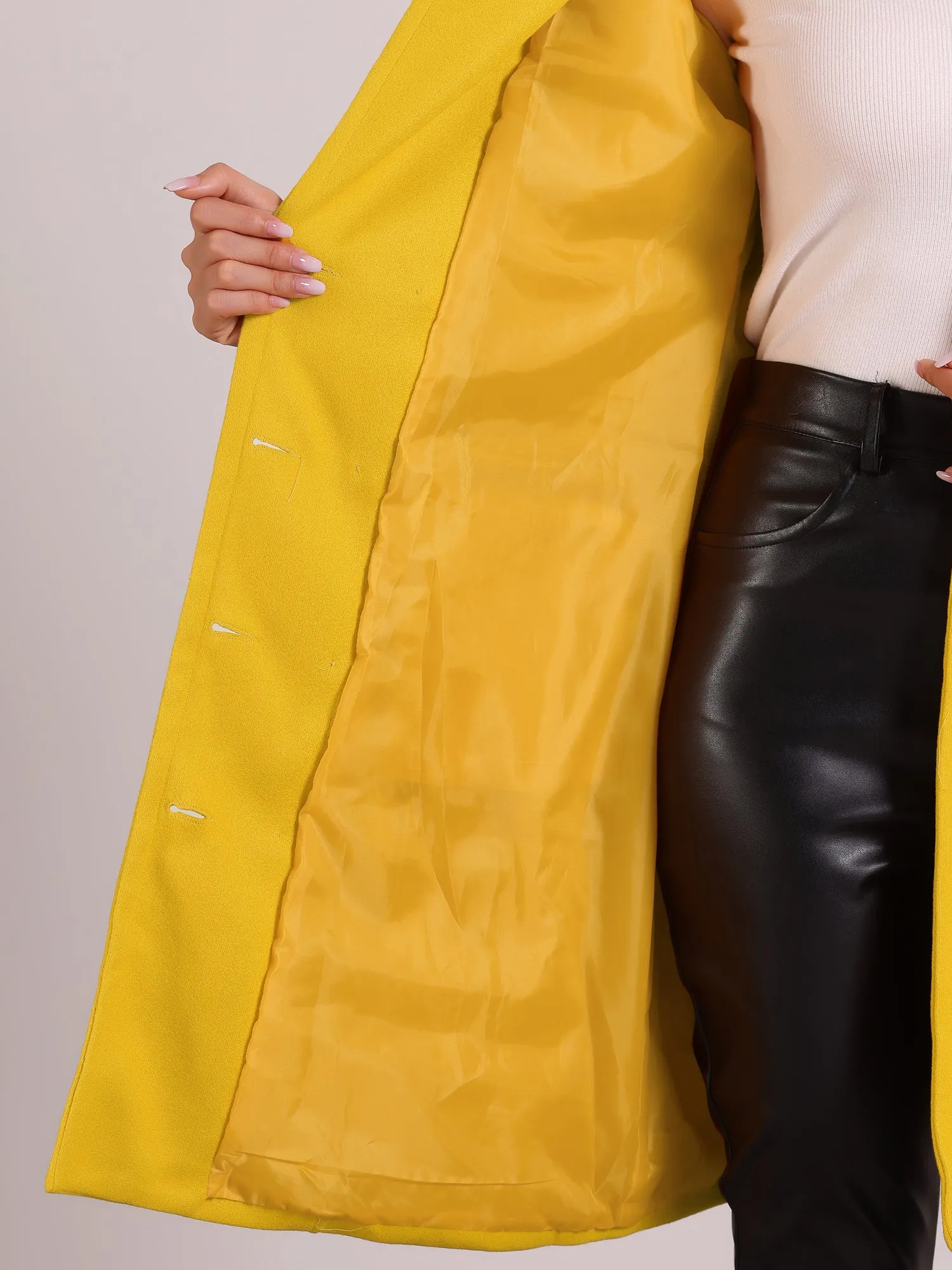 Notched Lapel Double Breasted Mid Long Winter Pea Coat sold by Allegra K product image thumbnail 4