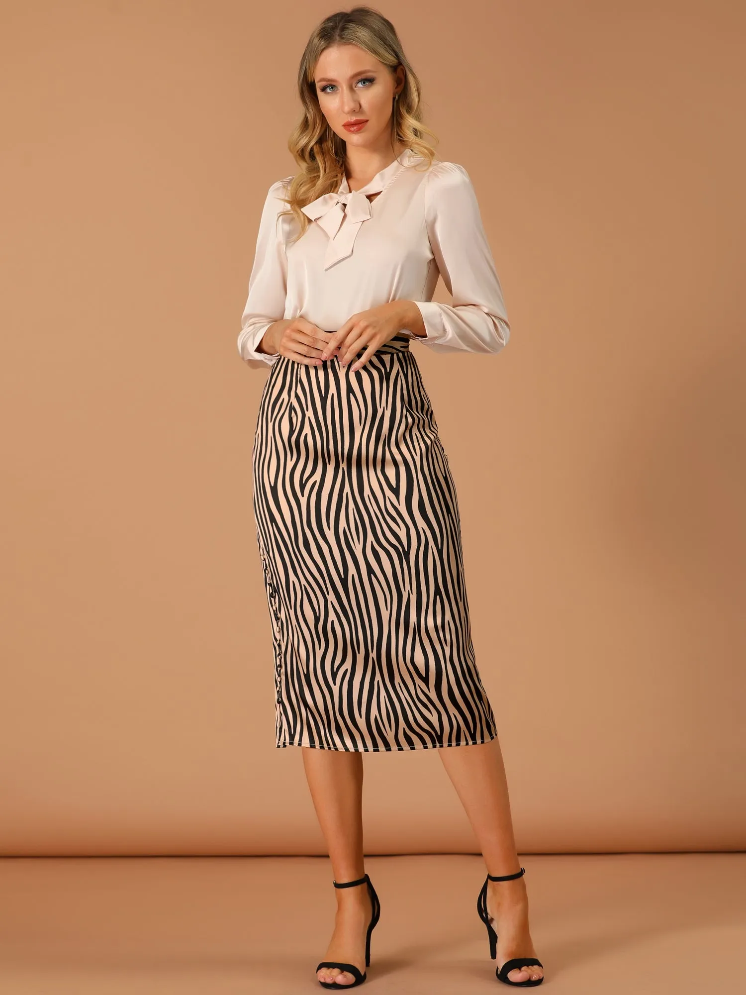 Zebra Animal Print High Waist Side Slit A-Line Midi Slip Skirt sold by Allegra K product image thumbnail 4