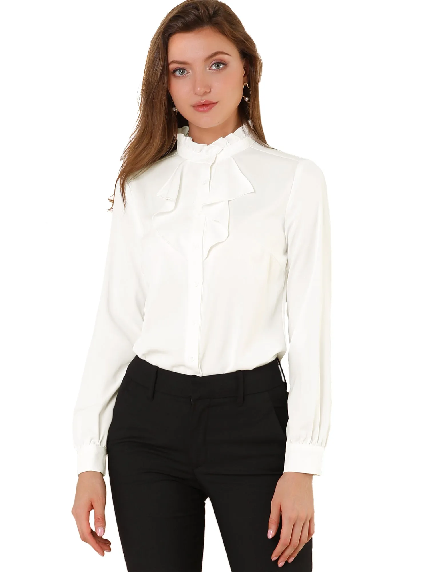 Victorian Gothic Ruffled Lotus Tops Button Down Shirt sold by Allegra K